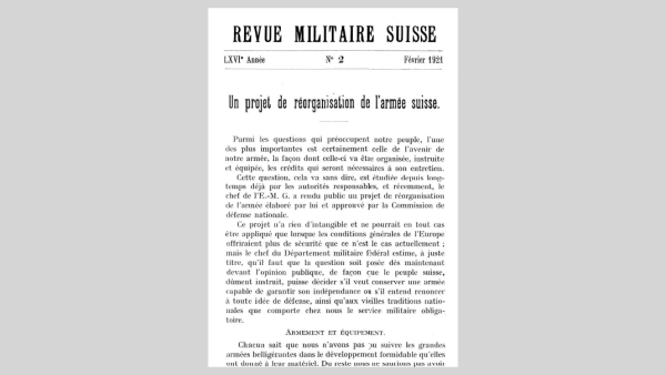 AUTREFOIS - Lu dans la « Revue militaire suisse » de février 1921