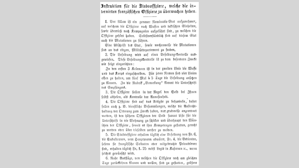 DAMALS - Gelesen in der «Allgemeine Schweizerische Militärzeitung», Nr. 6 von Februar 1871