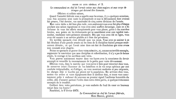DAMALS - Gelesen in der « Revue militaire suisse », N° 5 vom 24. Februar 1871