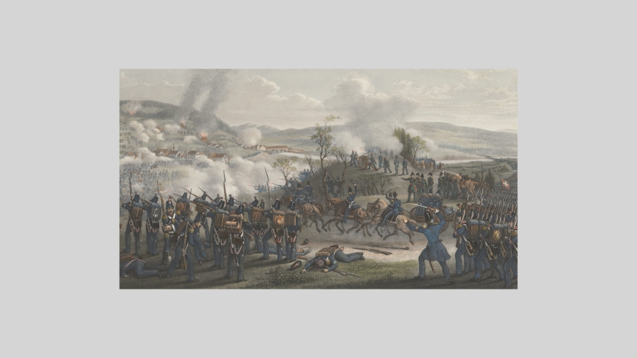La bataille près de Gisikon, le 23 novembre 1847. Estampe datant de 1848.