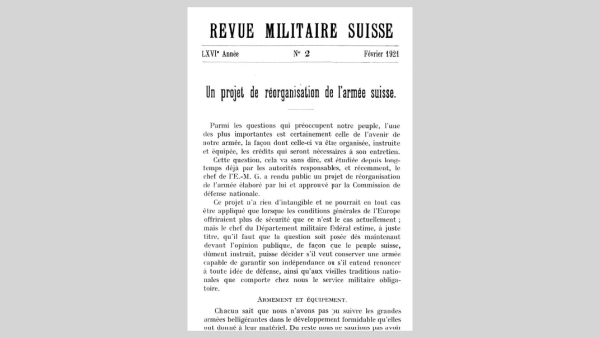 DAMALS - Gelesen in der « Revue militaire suisse » de février 1921